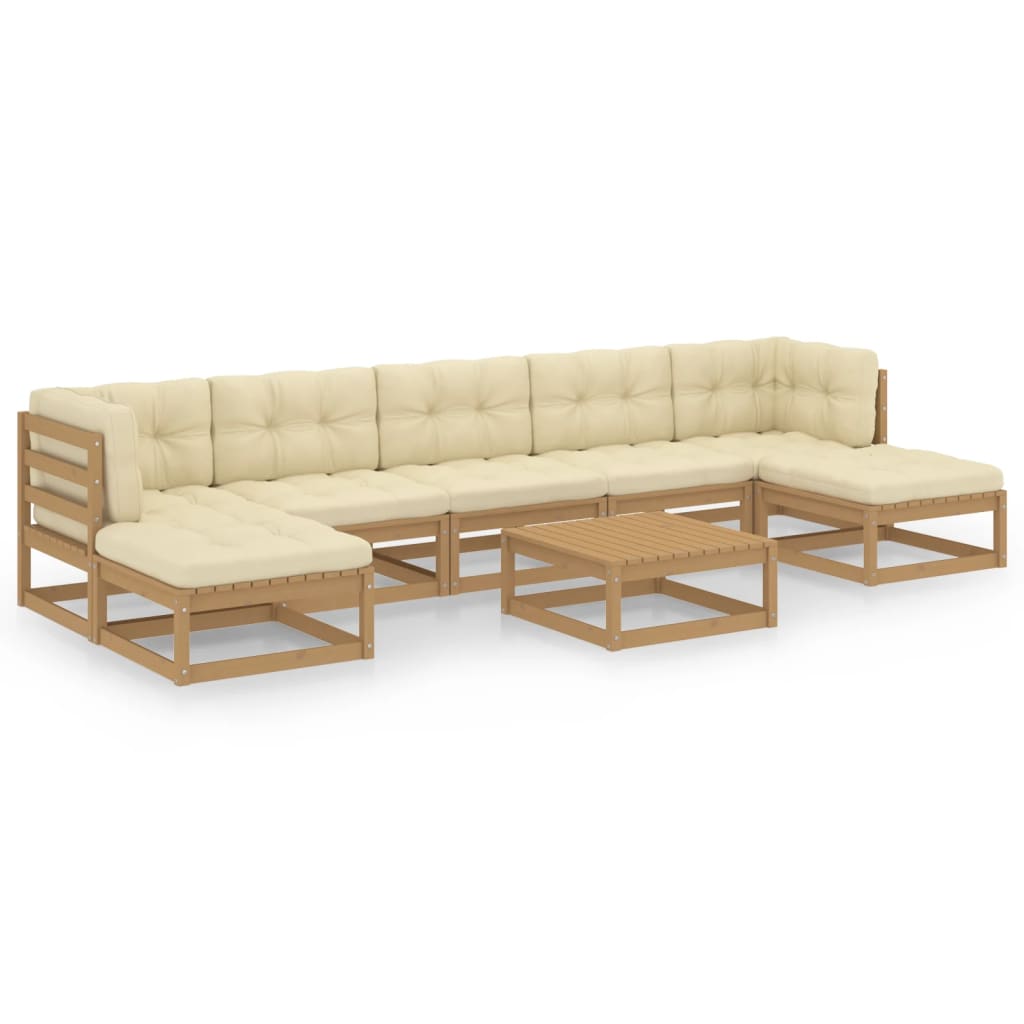 8-tlg. Garten-Lounge-Set Kissen Honigbraun Kiefer Massivholz